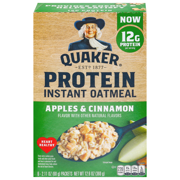Quaker Apples & Cinnamon Protein Instant Oatmeal - 6 ct