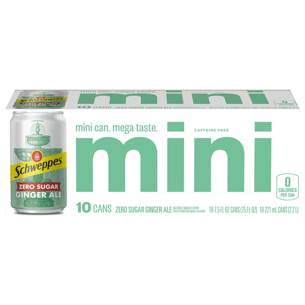 Schweppes Zero Sugar Ginger Ale Soda - 10 pk