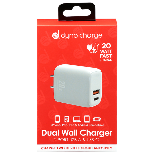 Dyno Charge 2 Port USB-A/USB-C Fast Charge Dual Wall Charger White