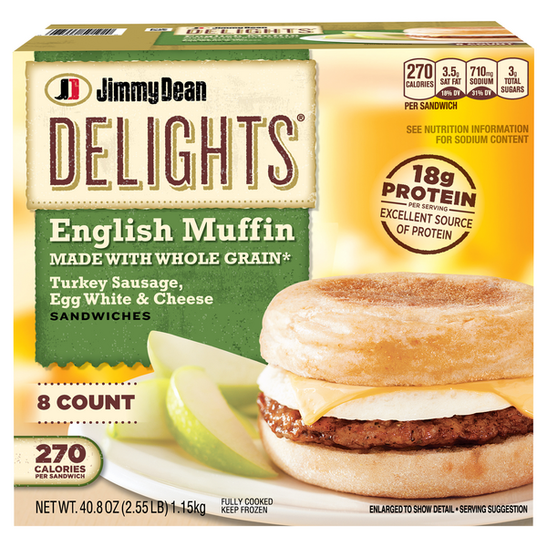 Jimmy Dean Delights Turkey Egg & Cheese Muffin Sandwiches - 8 ct