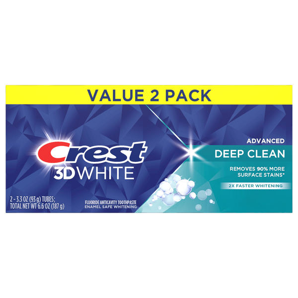 Crest 3D White Fluoride Anticavity Whitening Toothpaste Deep Clean - 2 ct