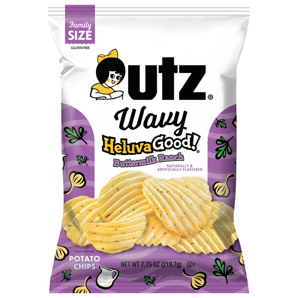 Utz Wavy Gluten Free HeluvaGood! Buttermilk Ranch Potato Chips Family Size