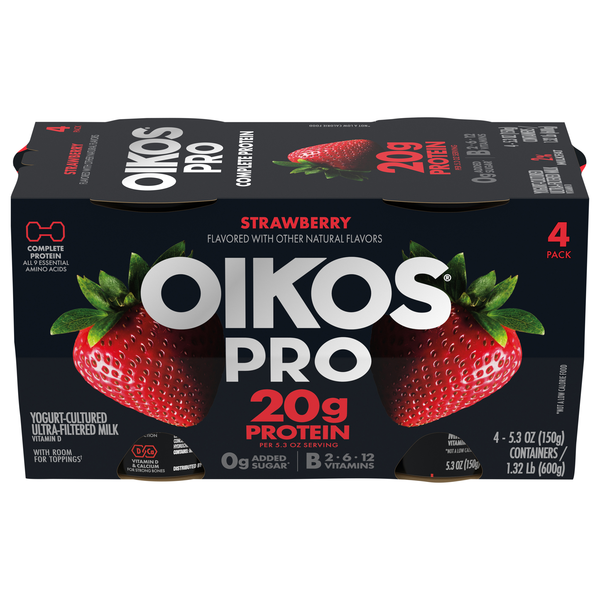 Oikos PRO 20g Protein Strawberry Ultra-Filtered Milk Yogurt Cup - 4 ct