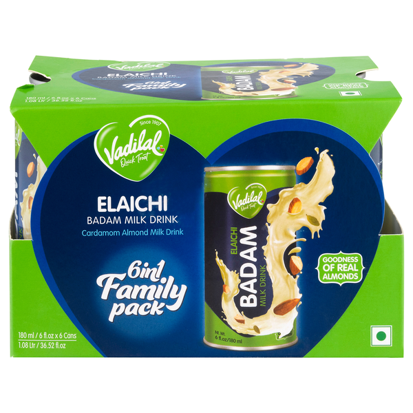 Vadilal Elaichi Cardamom Badam Almondmilk Drink Family Pack - 6 pk