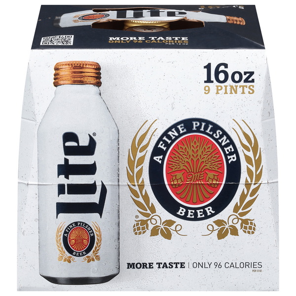 Miller Lite Pilsner Beer Aluminum Pints - 9 pk