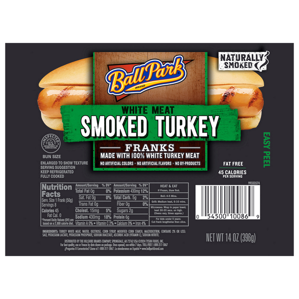 Ball Park Bun Size White Meat Smoked Turkey Franks - 8 ct
