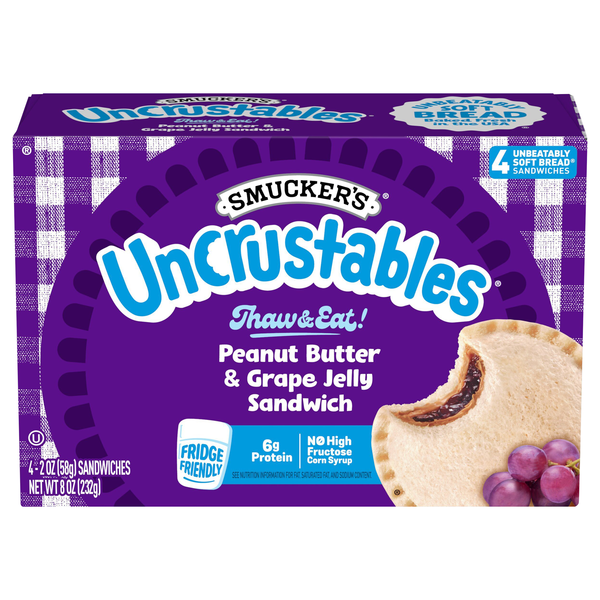 Smucker's Uncrustables Peanut Butter & Grape Jelly Sandwich - 4 ct Frozen
