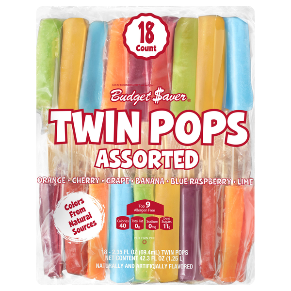 Budget Saver Twin Pops Assorted Flavors Ice Pops - 18 ct