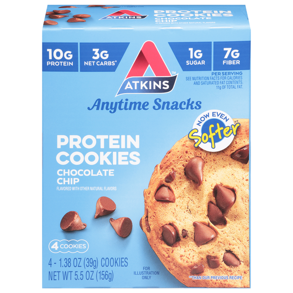 Atkins Snack Protein Soft & Chewy Cookies Chocolate Chip Low Carb - 4 ct