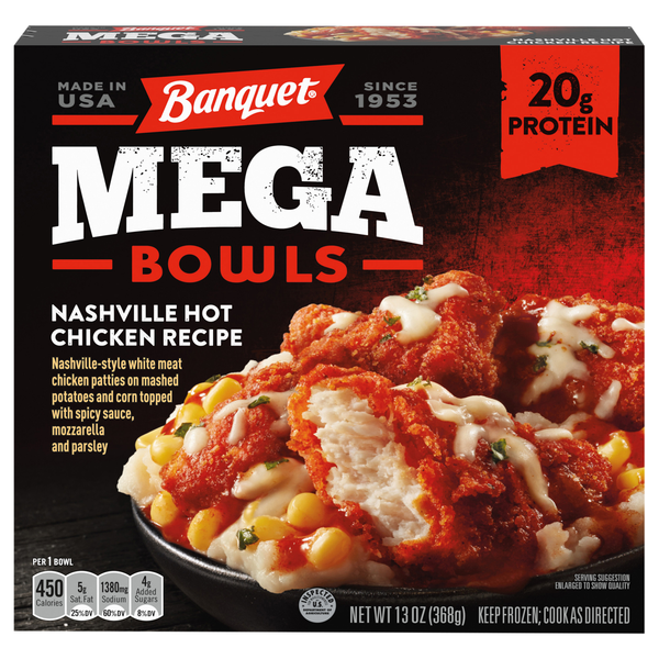 Banquet MEGA Bowls Nashville Hot Chicken Protein Frozen Meal
