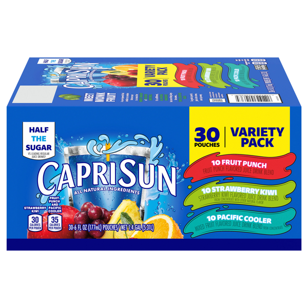 Capri Sun Juice Drink Pouches Variety (Punch/Strawberry/Pacific) - 30 pk