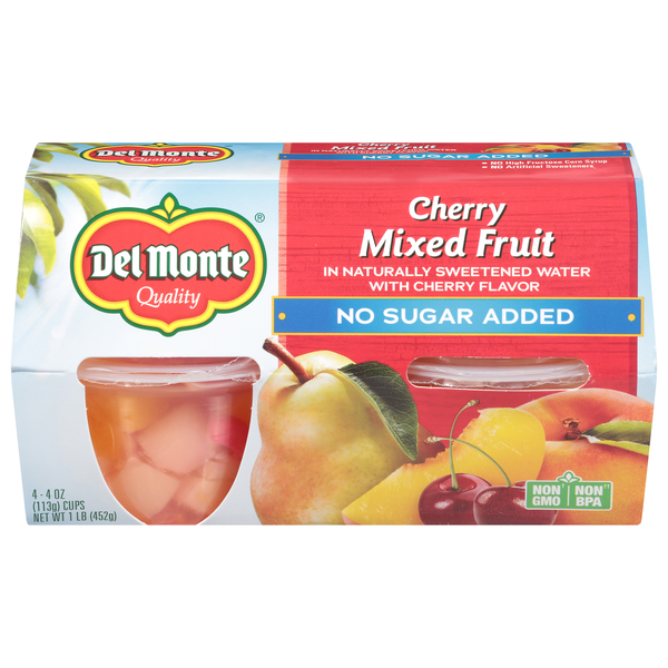 Del Monte No Sugar Added Cherry Mixed Fruit Cups in Sweetened Water - 4 ct