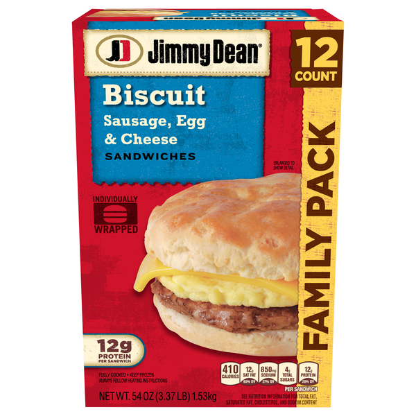 Jimmy Dean Sausage Egg & Cheese Biscuit Sandwiches Family Pack - 12 ct