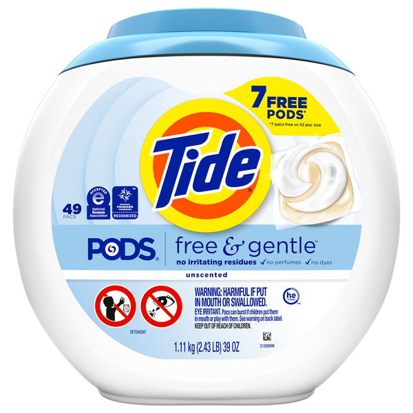 Tide Pods Free & Gentle Coldwater Clean Laundry Detergent Pacs - 42 ct
