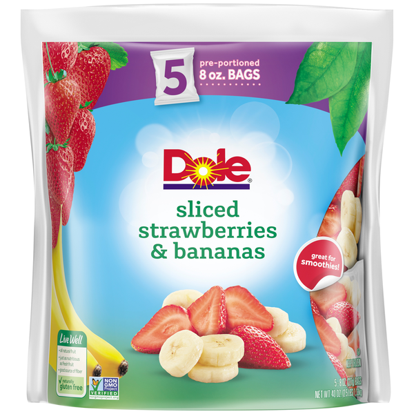 Dole Sliced Strawberries & Bananas Pre-Portioned Bags - 5 ct Frozen