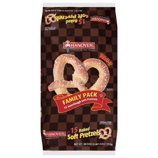 Hanover Unsalted Baked Sourdough Soft Pretzels Family Pack - 15 ct Frozen