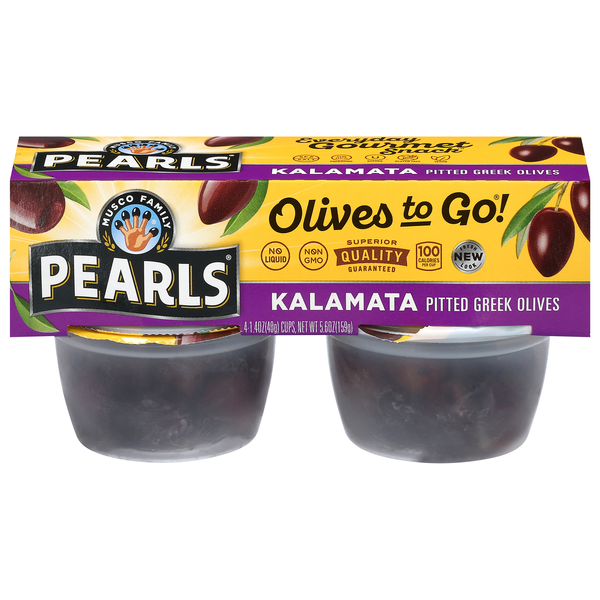 Pearls Greek Pitted Kalamata Olives To Go! Snack Cups - 4 ct