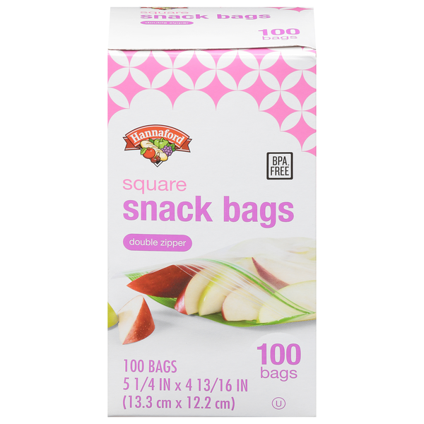 Hannaford Double Zipper Square Snack Bags