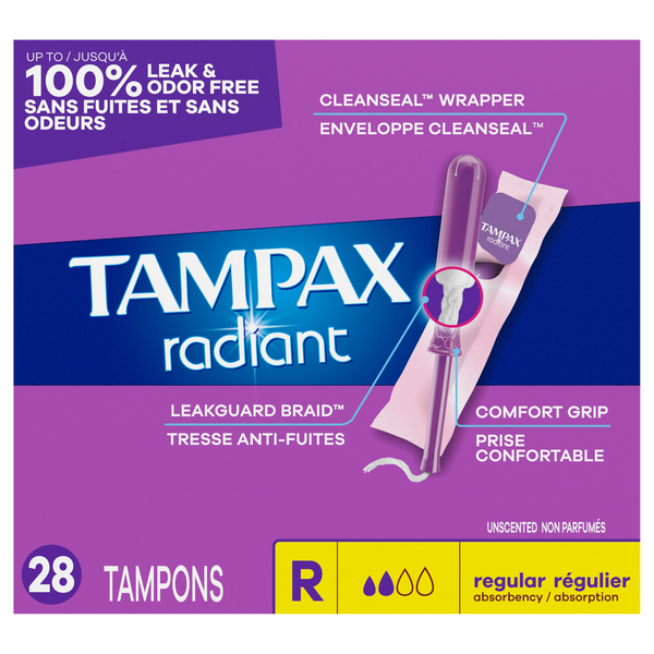 Tampax Radiant Unscented Regular Tampons