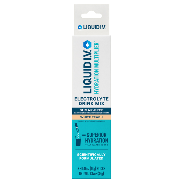 Liquid I.V. Sugar Free White Peach Electrolyte Drink Mix Sticks - 3 ct