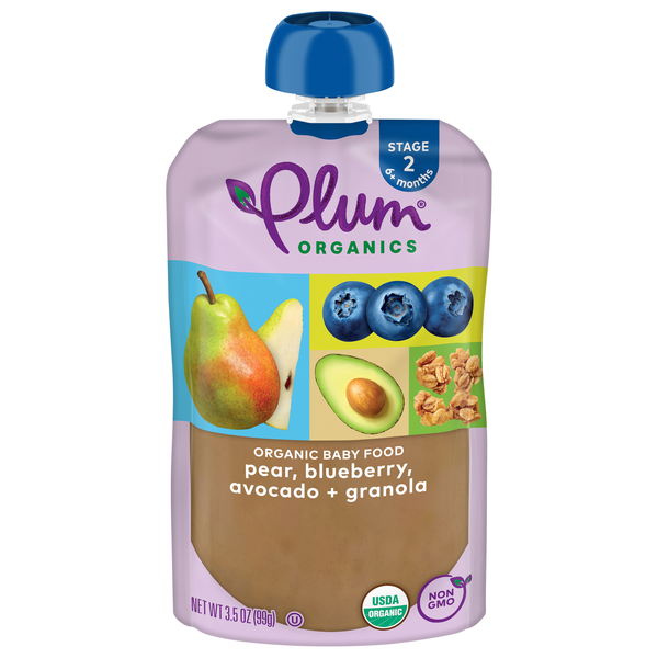 Plum Organics Stage 2 Baby Food Pear Blueberry Avocado + Granola