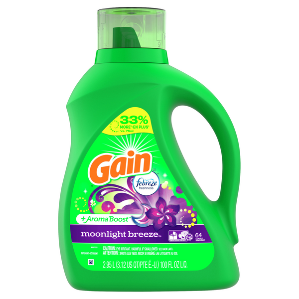 Save on Gain Liquid Laundry Detergent with Febreze Moonlight Breeze