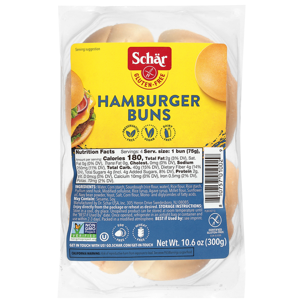 Schar Gluten Free Hamburger Buns Sliced - 4 ct
