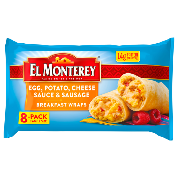 El Monterey Egg Potato Cheese Sauce & Sausage Breakfast Wraps - 8 ct
