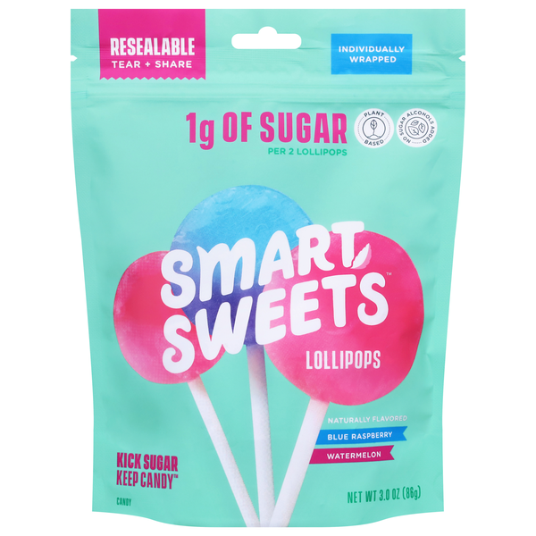 SmartSweets Blue Raspberry Watermelon Lollipop Candy
