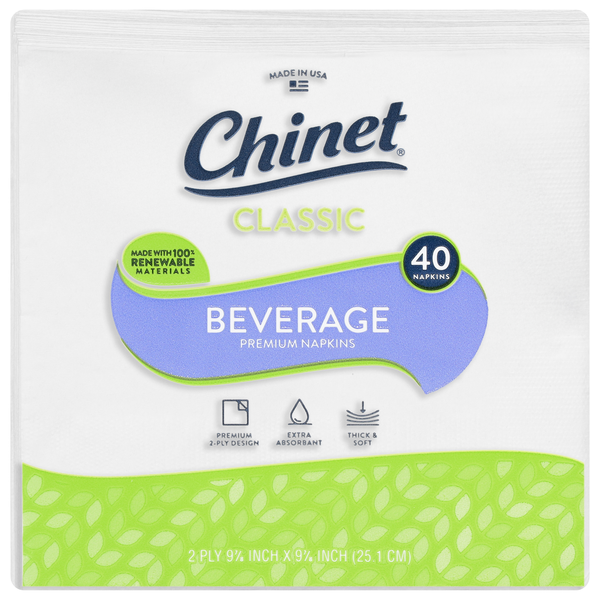 Chinet Premium Beverage Napkins 2-Ply Classic White