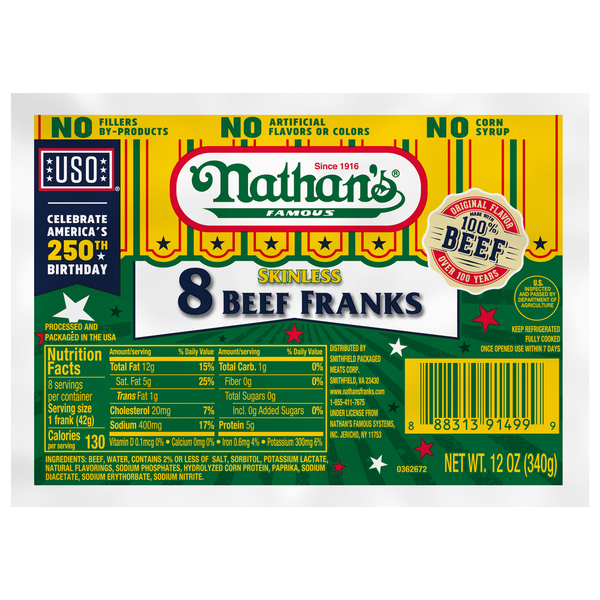 Nathan's Famous Skinless Beef Franks - 8 ct