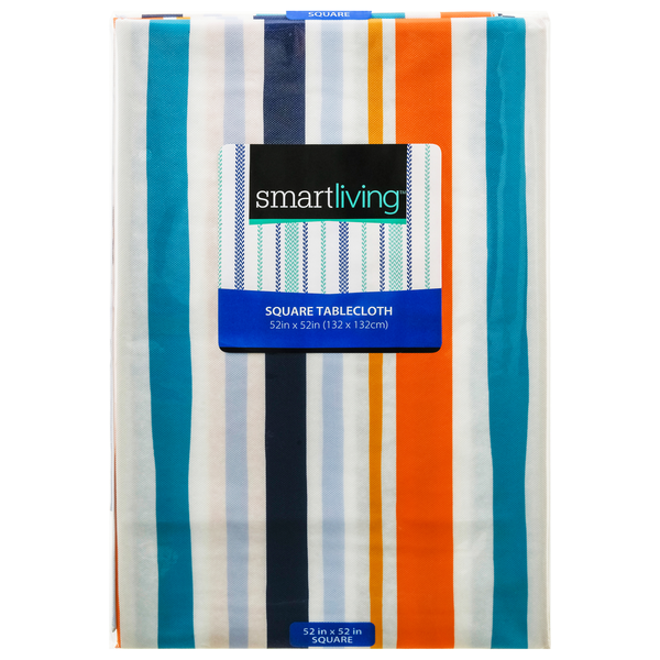 Smart Living Square Summer Tablecloth Orange & Blue Stripes 52 Inch
