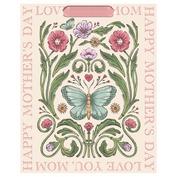 Hallmark Medium Mother's Day Gift Bag Painted Flowers w/Butterfly 9.6 Inch