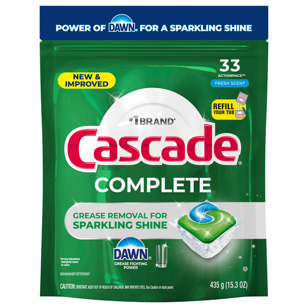 Cascade Complete Fresh Scent Dishwasher Detergent ActionPacs - 33 ct