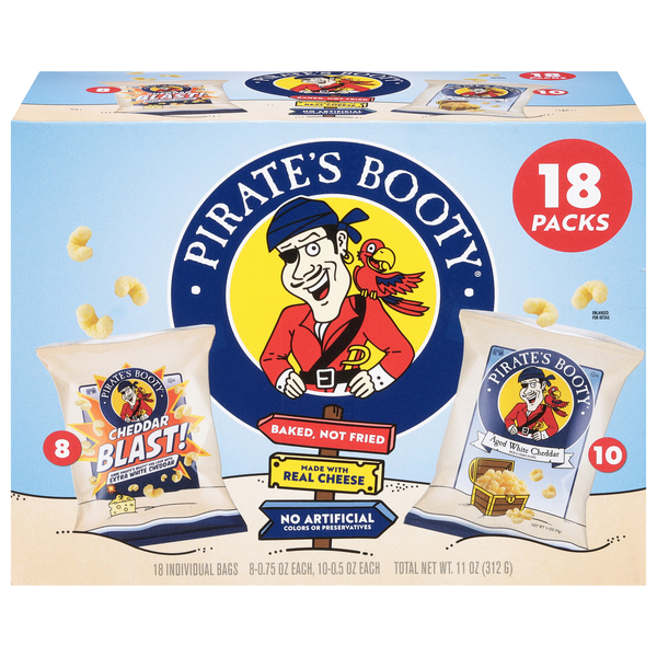 Pirate's Booty Cheddar Blast & Aged White Cheddar Puffs - 18 ct