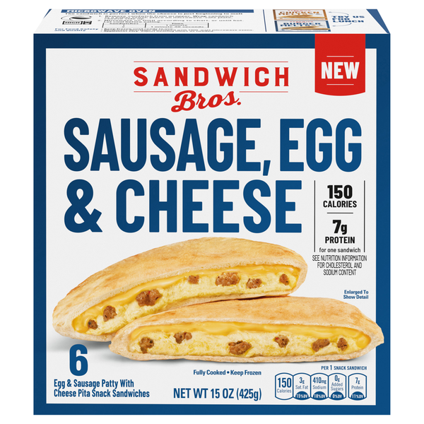 Sandwich Bros. Sausage Egg & Cheese Pita Snack Sandwiches - 6 ct Frozen