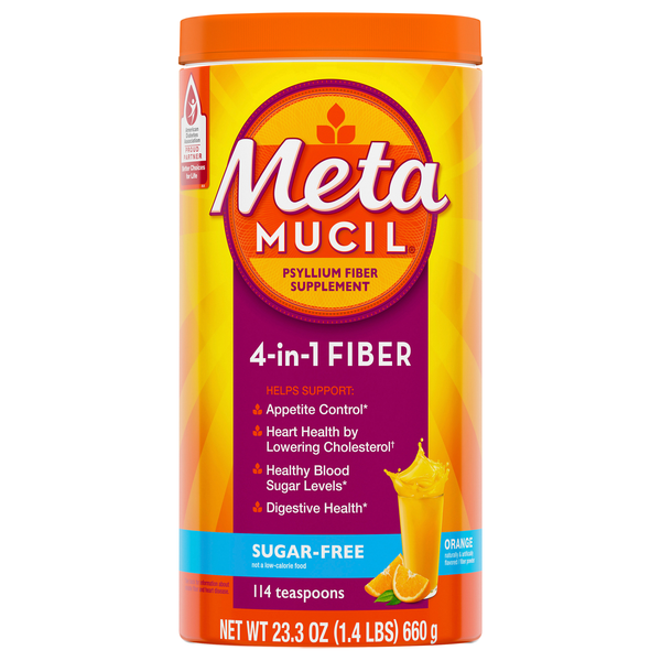 MetaMucil Sugar Free 4-in-1 Orange Flavored Psyllium Fiber Supplement