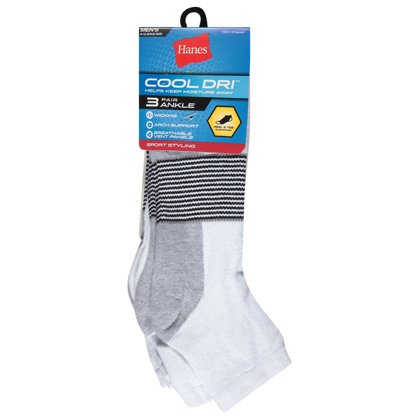 Hanes Men's Cool Dri Ankle Socks Size 6-12 White