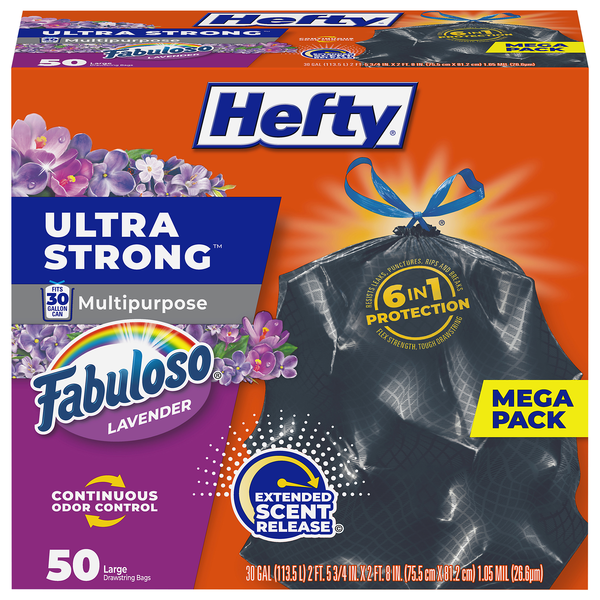 Hefty Ultra Strong Fabuloso Multipurpose Trash Drawstring Bags 30 Gal