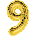 Shape Number 9 Gold Helium-Filled Balloon