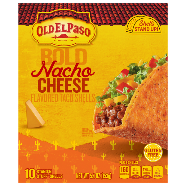 Old El Paso Bold Nacho Cheese Flavored Stand'n Stuff Taco Shells - 10 ct