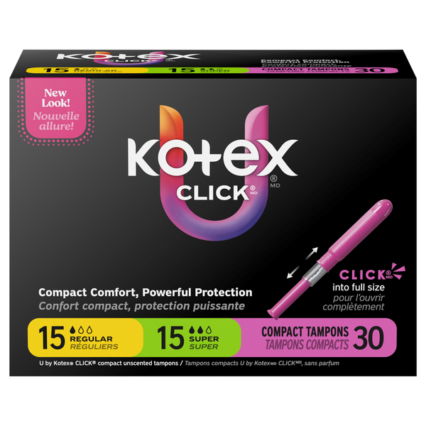 U by Kotex Click Unscented Regular & Super Compact Tampons