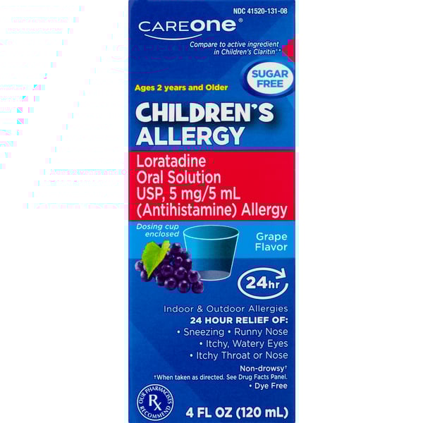 CareOne Children's Allergy Loratadine Antihistamine Grape Sugar Free