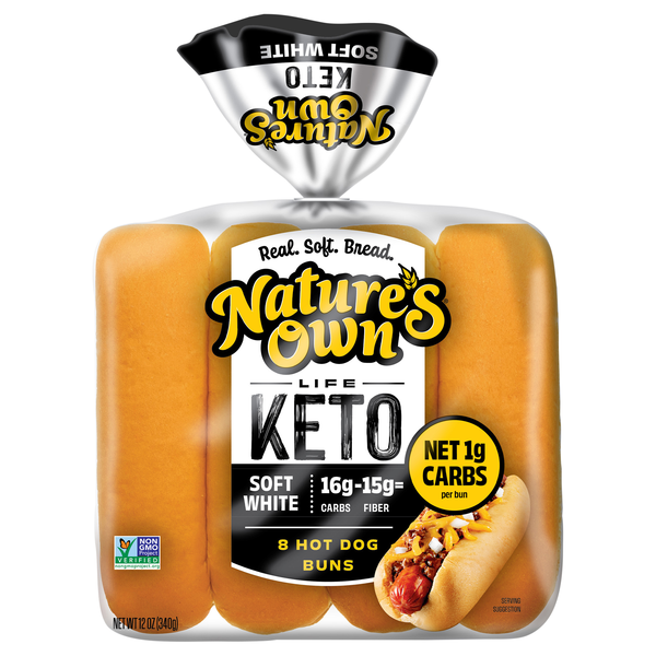 Nature's Own Life Keto 60 Calories Soft White Hot Dog Buns - 8 ct