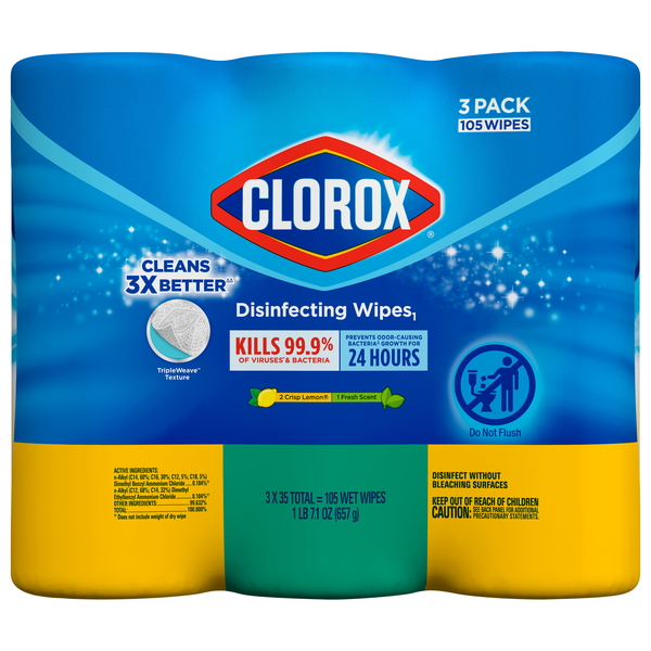Clorox Crisp Lemon & Fresh Scent Disinfecting Wipes 35 ct ea - 3 pk
