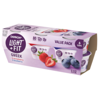 Dannon Light + Fit Fat Free Strawberry & Blueberry Greek Yogurt Cups - 6ct