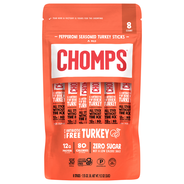 Save on Chomps Zero Sugar Mild Pepperoni 10g Protein Turkey Stick 8 ct Order Online Delivery