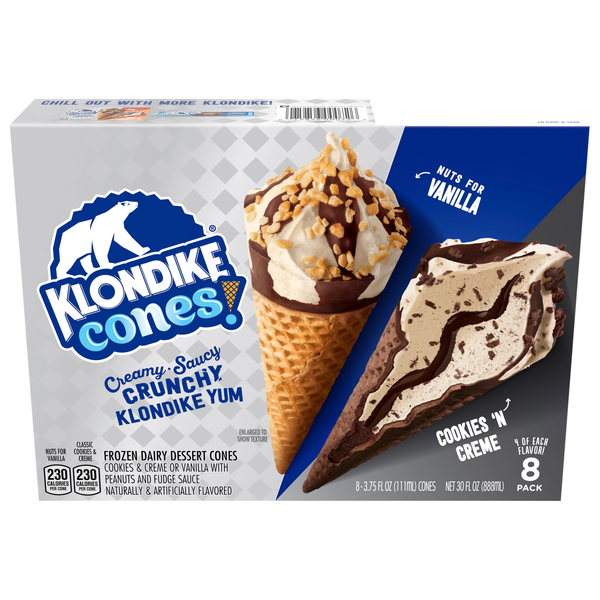 Klondike Cones! Cookies n' Creme & Vanilla Frozen Dairy Dessert - 8 ct