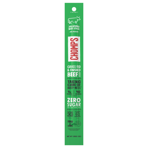 Save on Chomps Snack Sticks Grassfed & Finished Beef Jalapeno Gluten Free Order Online Delivery