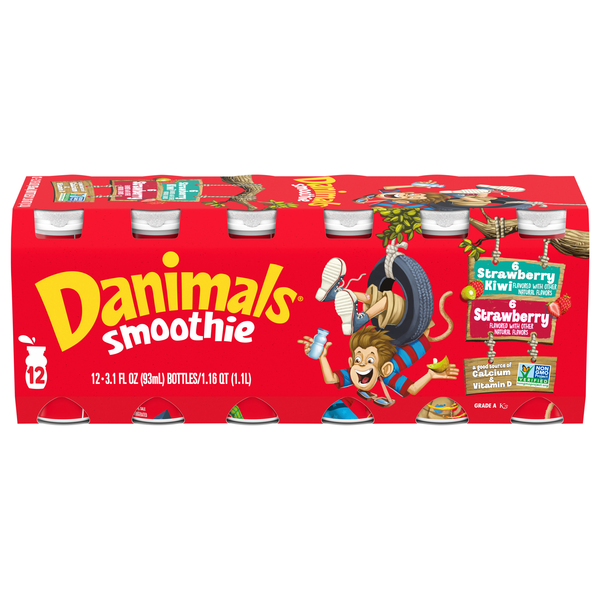 Danimals Smoothie Strawberry & Strawberry Kiwi Drink - 12 pk